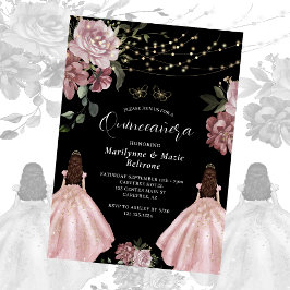 Convite Dusty Rosa Princesa Gêmeas Florais Quinceañera