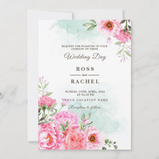 Convite Dusty Rosa Rosa e Dourado Casamento Verde Floral I