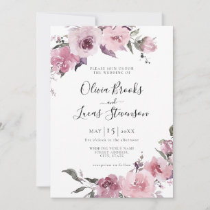 Convite Dusty Rosa Rosa Mauve Blush Casamento Floral