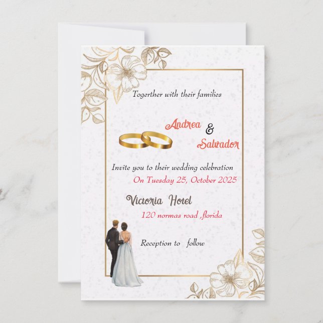 Convite Dusty Rosa rosa Mauve Dourado Greenery Casamento F (Frente)