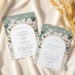 Convite Dusty Rosa Sage Monograma Simples Tudo Em Um Casam