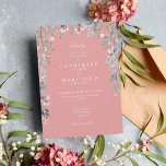 Convite Dusty Rosa Wildflower Watercolor Casamento Floral<br><div class="desc">Um elegante convite de casamento floral de flores silvestres,  que enquadra seus detalhes de celebração de casamento em uma elegante tipografia branca em um fundo rosa poeirento de na moda. Projetado por Thisnotme©</div>