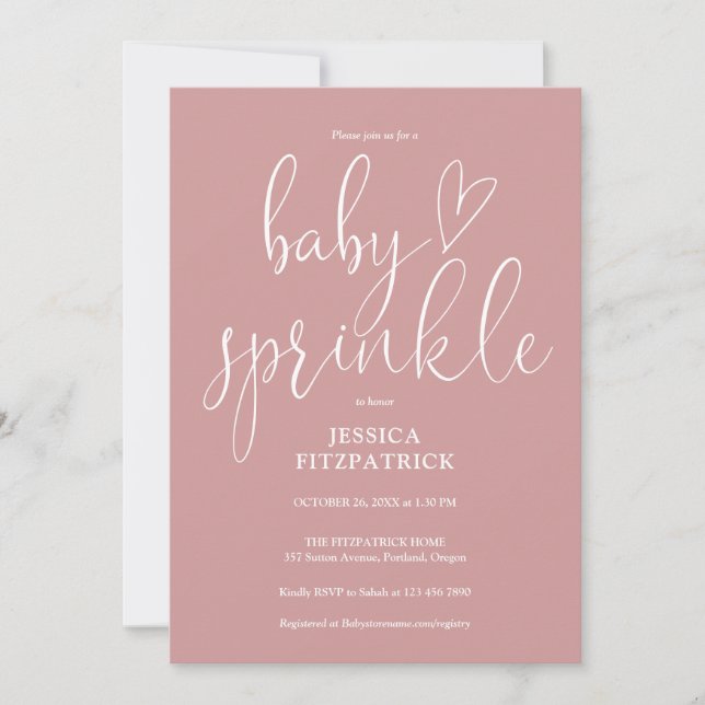 Convite Dusty Rose All In One QR Code Baby Sprinkle Shower (Frente)
