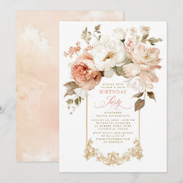 Convite Dusty Rose Beige Earthy Botanical Birthday Party
