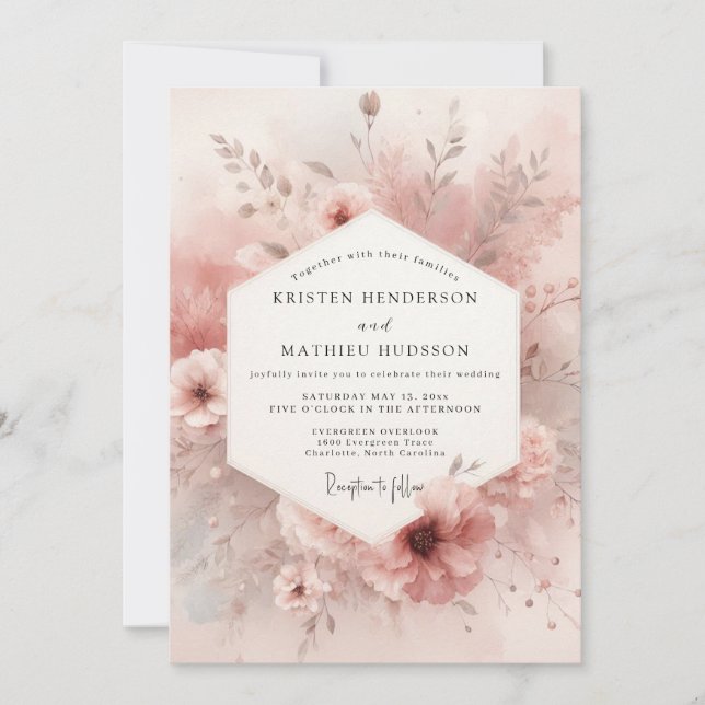 Convite Dusty Rose Bloom Elegance Wedding (Frente)