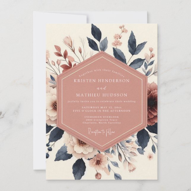 Convite Dusty Rose Bloom Romance Wedding (Frente)