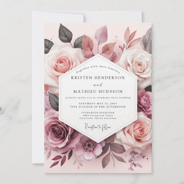 Convite Dusty Rose Blossom Romance Wedding (Frente)
