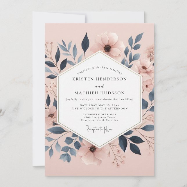 Convite Dusty Rose Botanical Elegance Wedding (Frente)