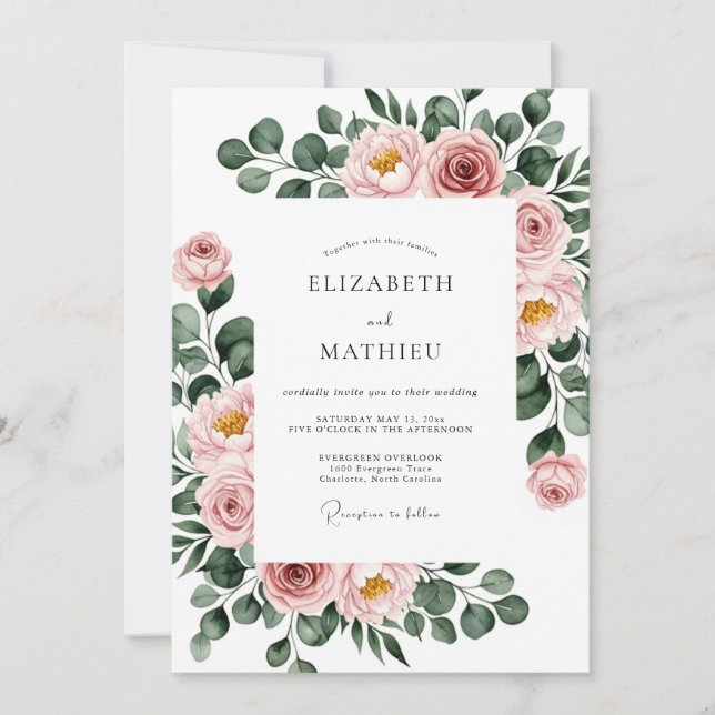 Convite Dusty Rose Botanical Spring Wedding (Frente)