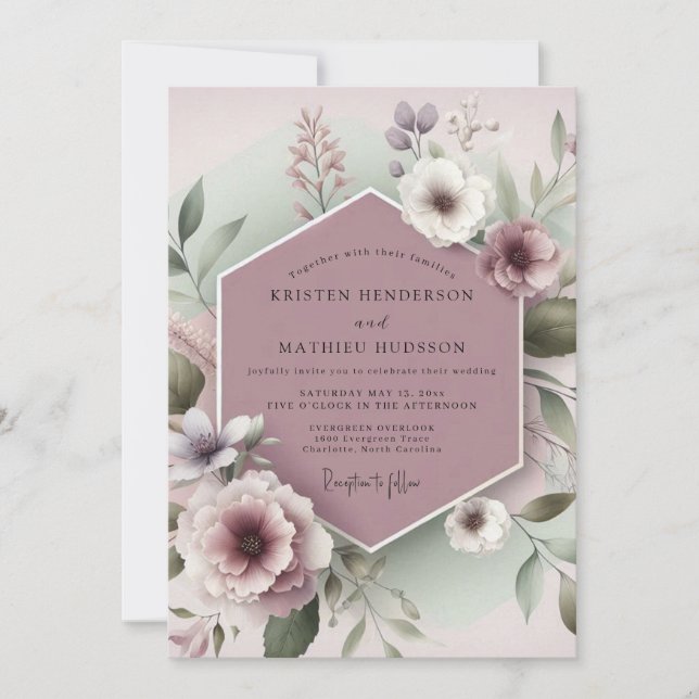Convite Dusty Rose Botanical Whimsy Wedding (Frente)