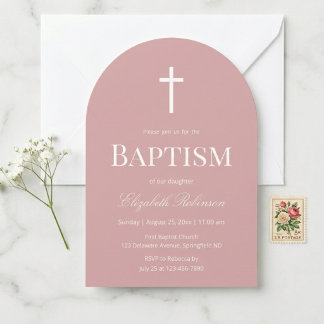 Convite Dusty Rose Elegant Baptism Arch 