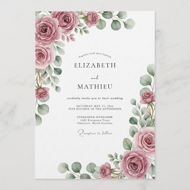 Convite Dusty Rose Ethereal Flora Wedding (Frente)
