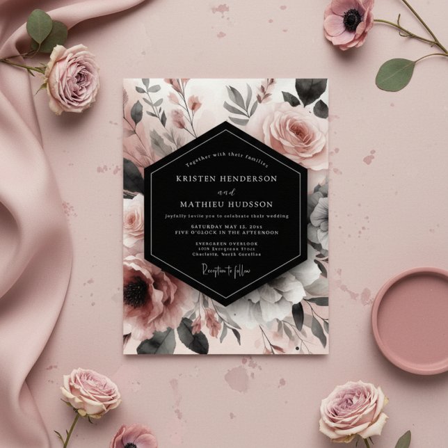 Convite Dusty Rose Floral Bloom Romance Wedding (Criador carregado)
