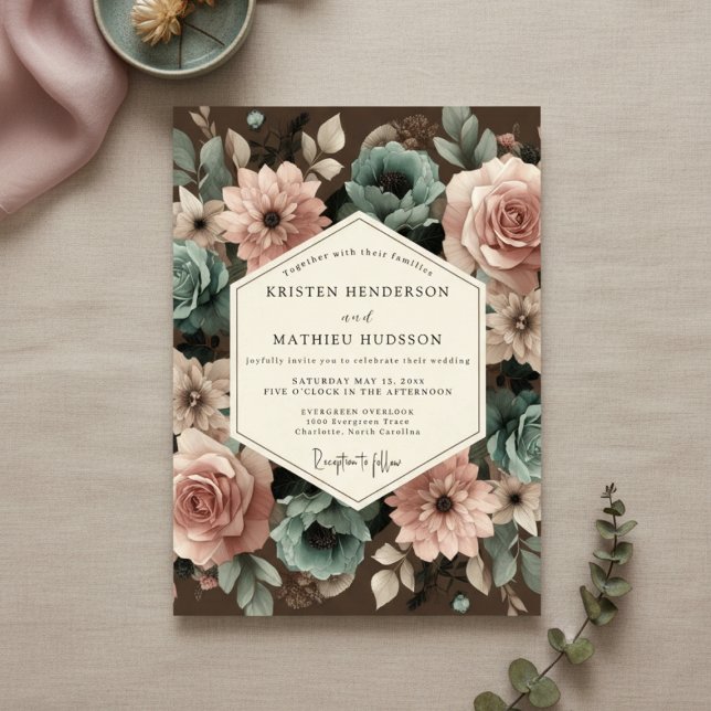 Convite Dusty Rose Floral Romance Wedding (Criador carregado)
