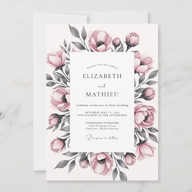 Convite Dusty Rose Floral Romantic Wedding (Frente)