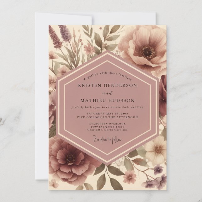 Convite Dusty Rose Floral Whimsy Wedding (Frente)