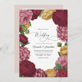 Convite Dusty Rose, Merlot & Antique Gold Floral Wedding