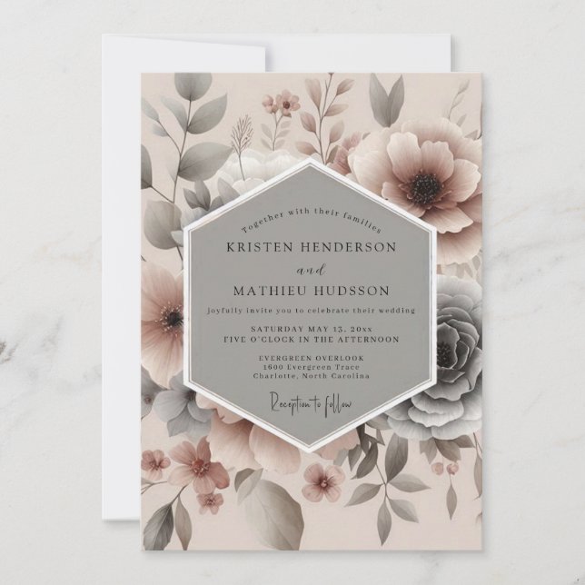 Convite Dusty Rose Misty Bloom Wedding (Frente)