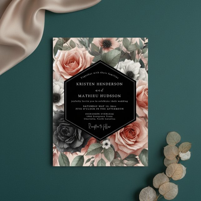 Convite Dusty Rose Moody Bloom Wedding (Criador carregado)