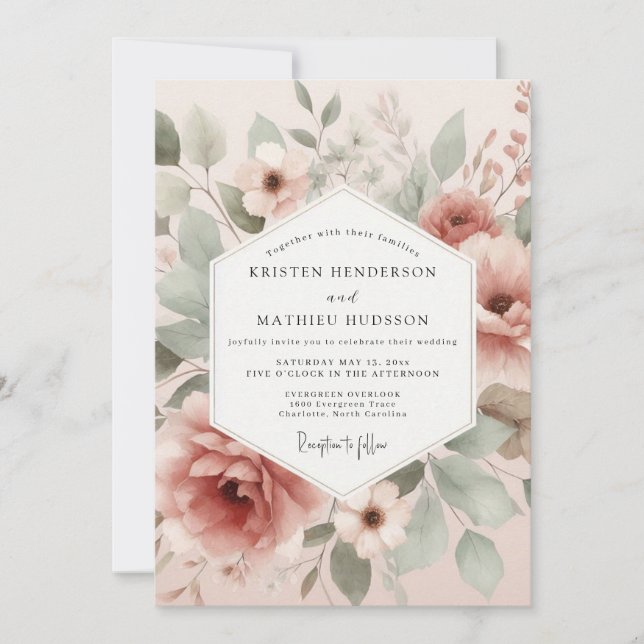 Convite Dusty Rose Painterly Flora Wedding (Frente)