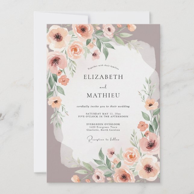 Convite Dusty Rose Painterly Floral Wedding (Frente)