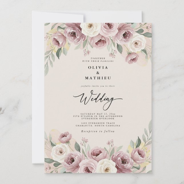 Convite Dusty Rose Painterly Romance Wedding (Frente)