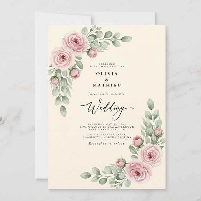 Convite Dusty Rose Painterly Whimsy Wedding (Frente)