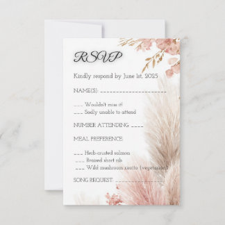 Convite Dusty rose pampas grass RSVP card invitation