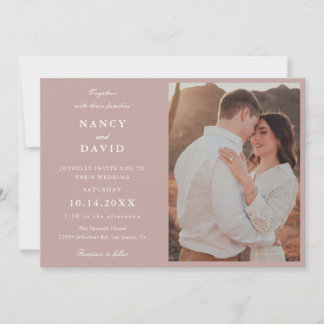 Convite Dusty Rose Photo Wedding  Invitation