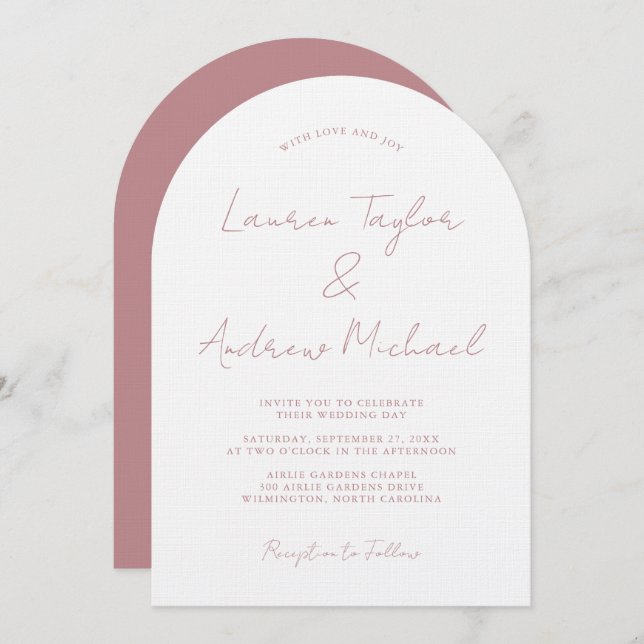 Convite Dusty Rose Romantic Modern Arch Wedding (Frente/Verso)