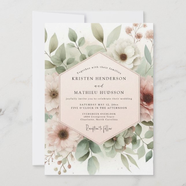 Convite Dusty Rose Watercolor Bloom Wedding (Frente)
