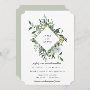 Convite Dusty Sage Botanical Frame Wedding