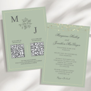 Convite Dusty Sage Elegant Código QR Casamento