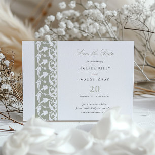 Convite Dusty Sage Green Salve a Data Rabbit Scrollwork