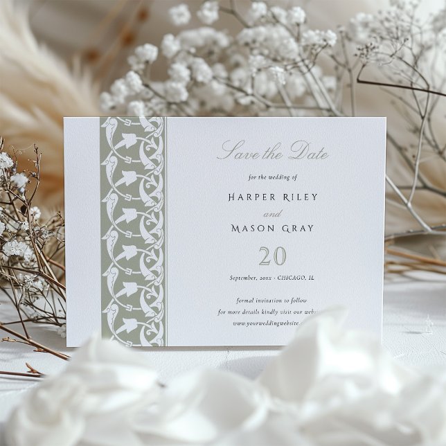 Convite Dusty Sage Green Salve a Data Rabbit Scrollwork (Criador carregado)