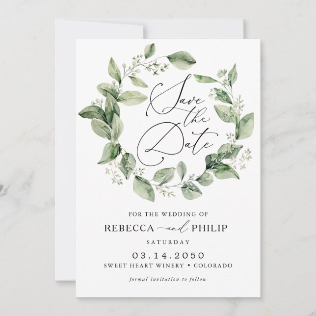 Convite Dusty Sage Green Weding The Date Card (Frente)