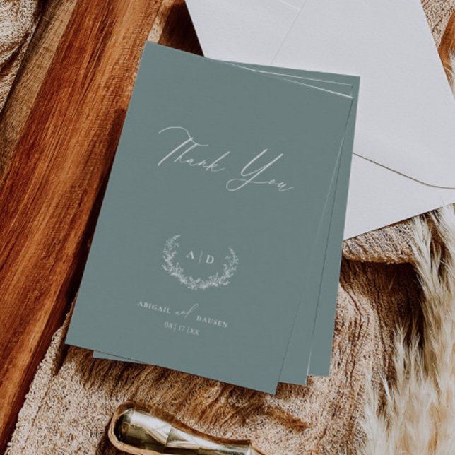 Convite Dusty Sage Wedding Day Thank you Flat Note Card (Criador carregado)