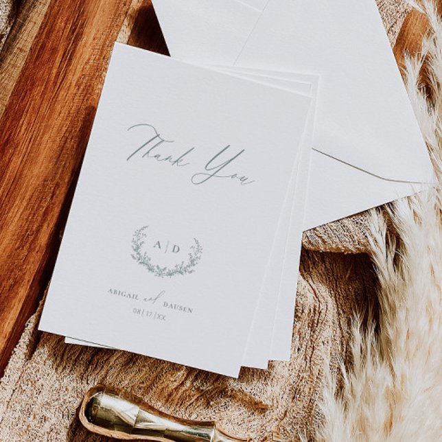 Convite Dusty Sage Wedding Day Thank you Flat Note Card (Criador carregado)