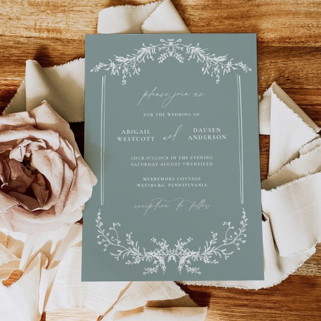 Convite Dusty Sage Wedding Invitation Announcement Card (Criador carregado)