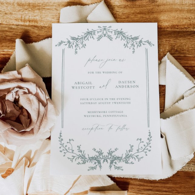 Convite Dusty Sage Wedding Invitation Announcement Card (Criador carregado)