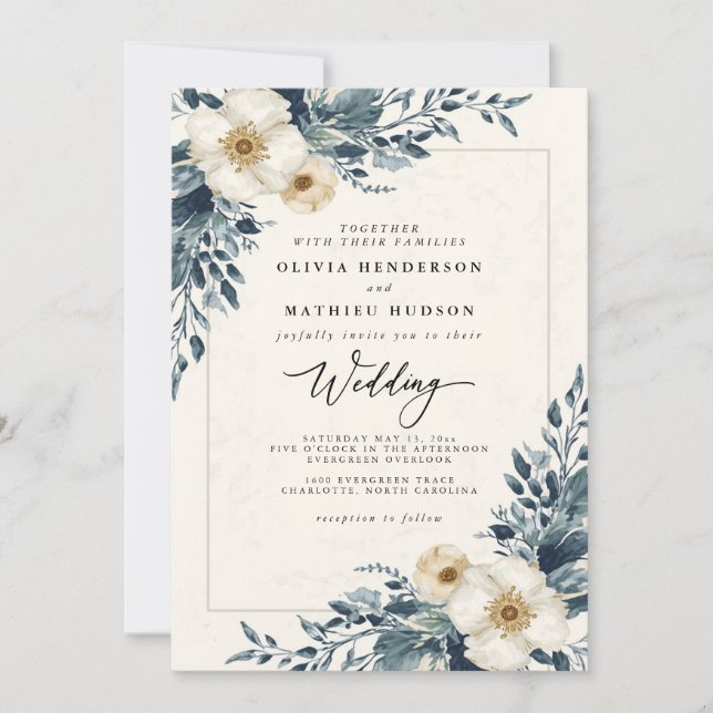 Convite Dusty Teal Botanical Whimsy Wedding (Frente)