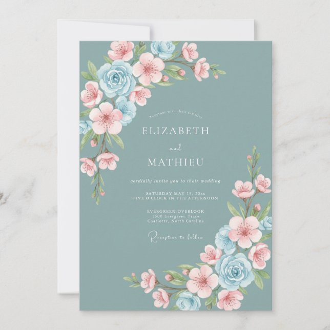Convite Dusty Teal Captivating Spring Wedding (Frente)