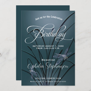 Convite Dusty Teal Dragonfly Birthday