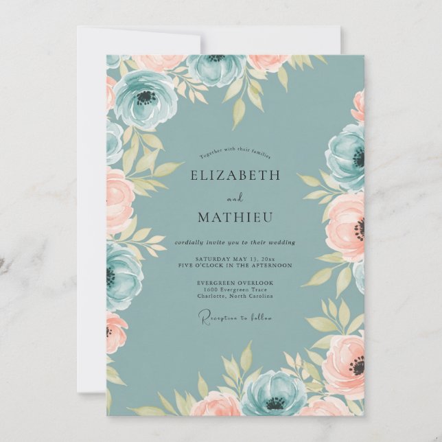 Convite Dusty Teal Ethereal Peony Wedding (Frente)