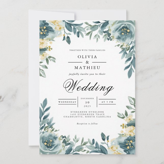 Convite Dusty Teal Floral Arch Wedding (Frente)