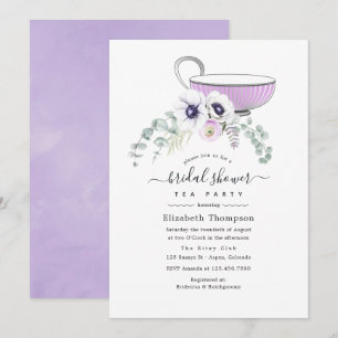 Convite Dusty Violet Floral Chá de panela Tea Party