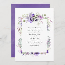 Convite Dusty Violet Floral Código QR RSVP Casamento