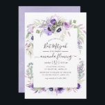 Convite Dusty Violet Watercolor Bat Mitzvah<br><div class="desc">A típica tipografia de escrita manual elegante convida morcego mitzvah floral em tons pastéis com flores anêmonas,  eucalipto,  ranúculo e suculentos.</div>