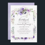Convite Dusty Violet Watercolor Bat Mitzvah<br><div class="desc">A típica tipografia de escrita manual elegante convida morcego mitzvah floral em tons pastéis com flores anêmonas,  eucalipto,  ranúculo e suculentos.</div>