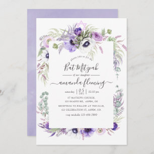 Convite Dusty Violet Watercolor Bat Mitzvah